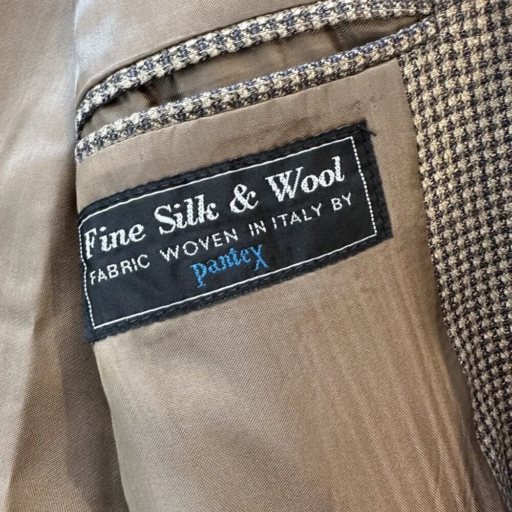 Vito Rufolo Houndstooth Italy Silk Wool 2 Button Sportscoat‎ Blazer Jacket 44R